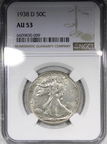 1938-D Walking Liberty Half Dollar NGC AU53 Circulated Key Date 50C