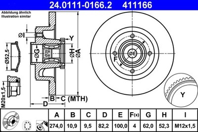 ATE 24.0111-0166.2 Brake Disc for Renault
