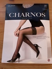 Image of Charnos Black Run Resist Hold Ups Size Medium Natural Tan Run Resist 10 Denier
