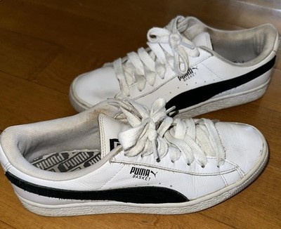 Size 8 - PUMA Leather White with Black suede stripe Sport Shoes NICE  Women's | eBay