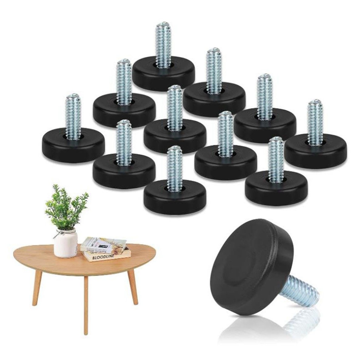 4-Pack Adjustable Leveling Feet – 1/4-20 Thread, Zinc-Plated Metal, For Patio Furniture, Cabinets, Washers & More