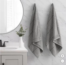 Welspun Welhome Bath Towels Gray Grey 2-Pack Bumpy Texture Rib 30" X 58" 640 GSM
