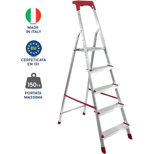 Scala Domestica in Alluminio con Vaschetta Portaoggetti + Guanti |6 Gradini - Immagine 2 di 4