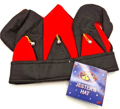 Jester's Hat Red & Black With Bells Halloween Fancy Dress Costume J1451