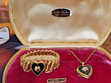Vintage 12k Gold Fill Onyx Heart Expansion Bracelet Locket Set USA made Video
