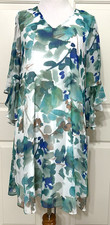 NWT Calvin Klein size 2 green white floral long bell sleeve A-line dress