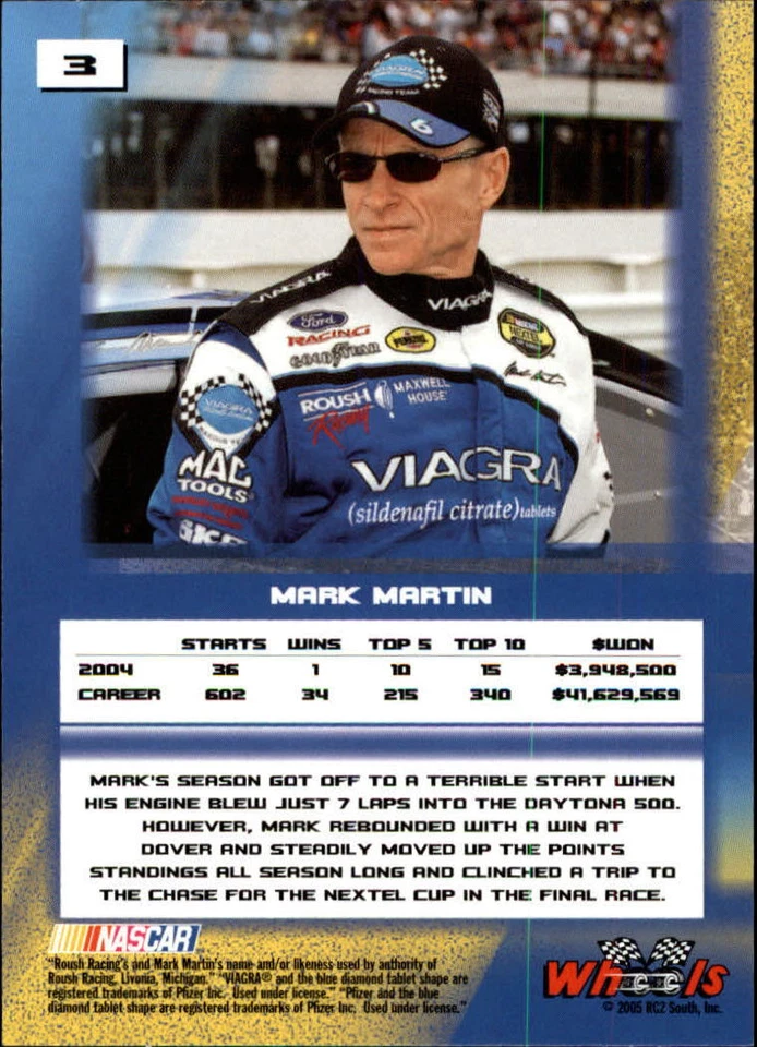 2005 Wheels High Gear #3 Mark Martin Card - Image 2 of 2