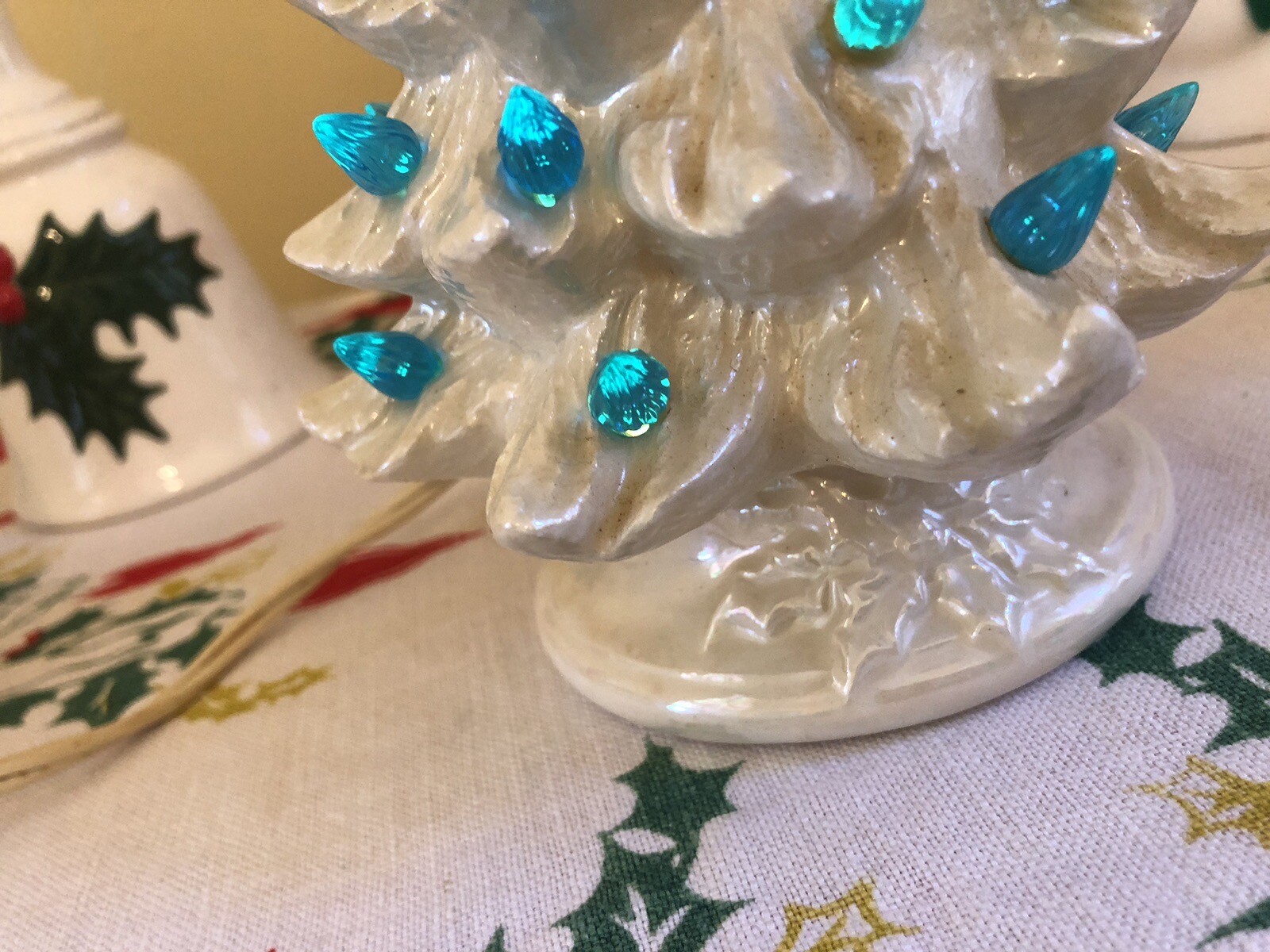 Vintage MCM White Ceramic Christmas Tree 7”, Blue Lights eBay
