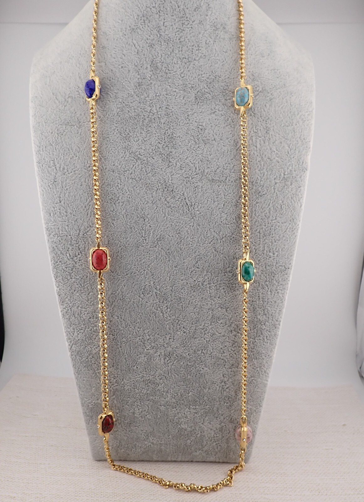 Vintage Camrose & Kross JBK Speckled Cabochon Clear Crystal Long Necklace In Box