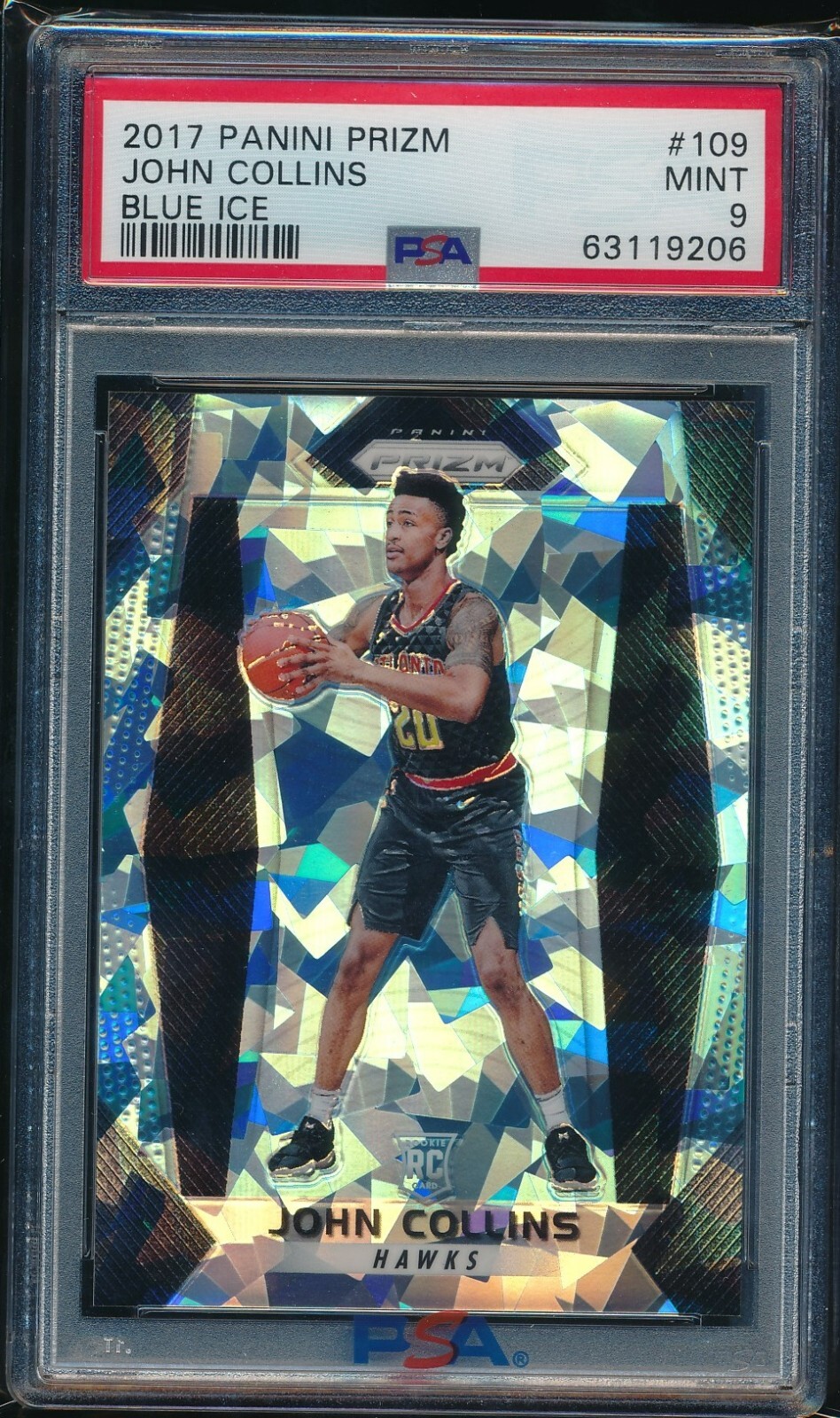 JOHN COLLINS 2017-18 Panini Prizm Blue Cracked Ice Refractor RC /99 Rookie PSA 9