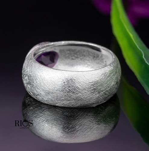 Brushed 925 Sterling Silver Elegant Oval Amethyst Gemstone Ring Gift Boxed - Picture 4 of 6