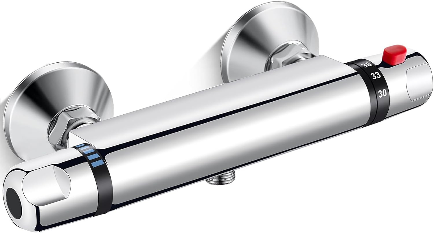 Mitigeur douche thermostatique mural en laiton chromé brillant