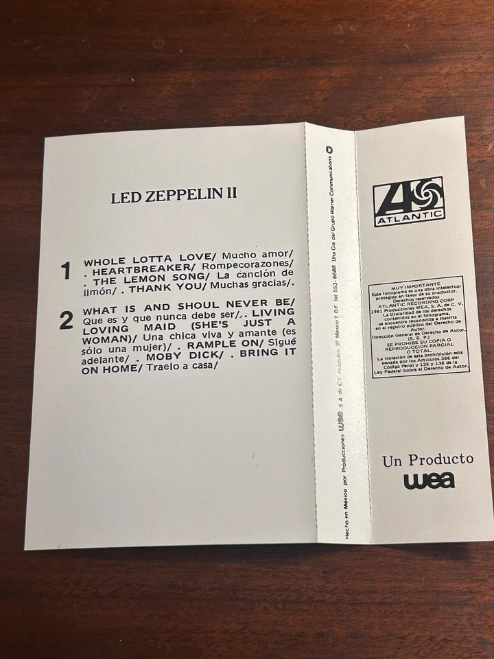 LED ZEPPELIN Led Zeppelin II 1981 MEXICO CASSETTE Psych Jimmy Page Robert Plant - Image 4 of 4