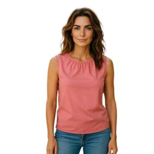 Talbots Light Pink Zip Up Pleated Cotton Work Sleeveless Blouse Top Size 6