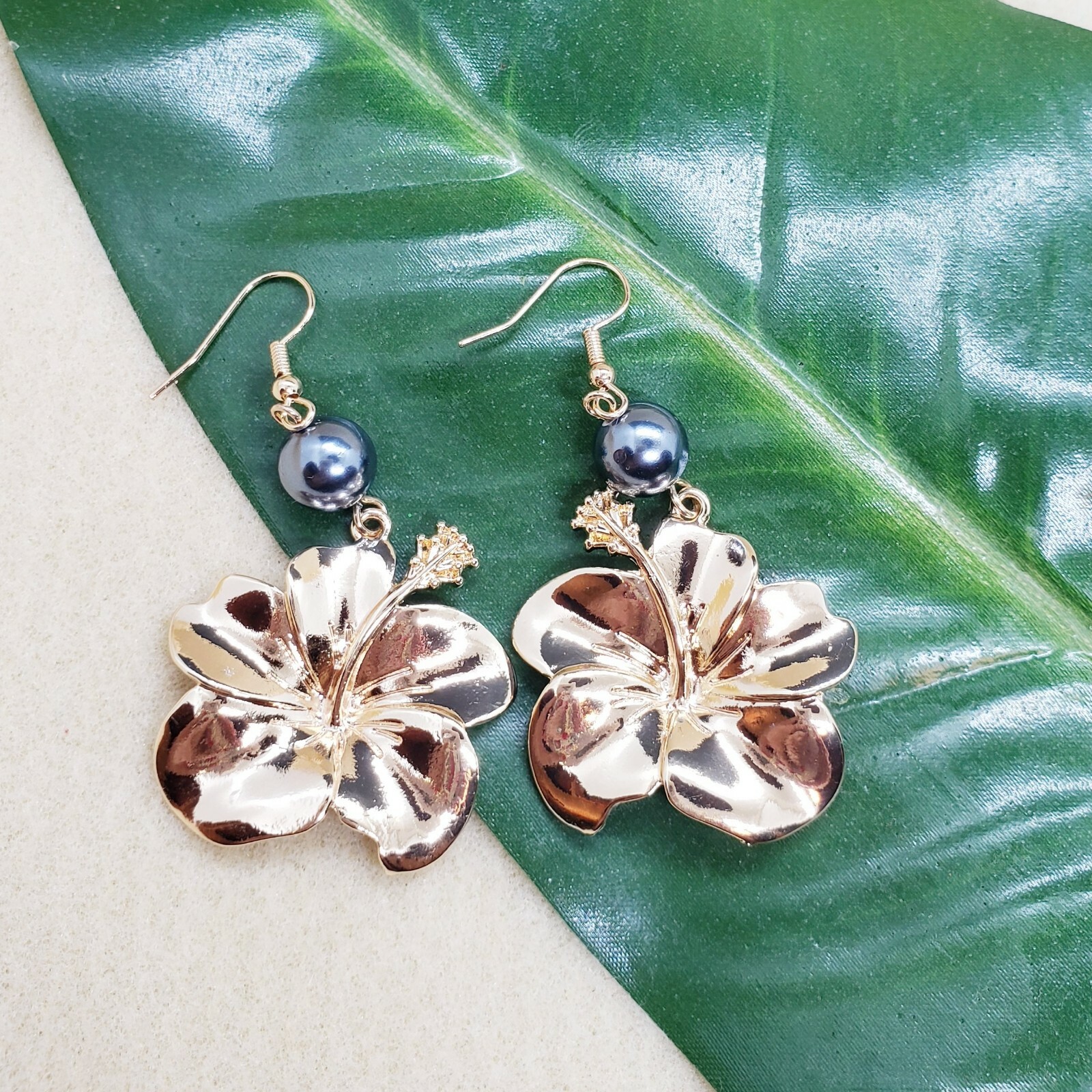 Large Hibiscus Flower Pearl Earrings, Hawaii Style Earrings eBay