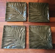 Studio JCP Home 6" Square Plate Set Deep Green Botanical Leaf Pattern Set of 4