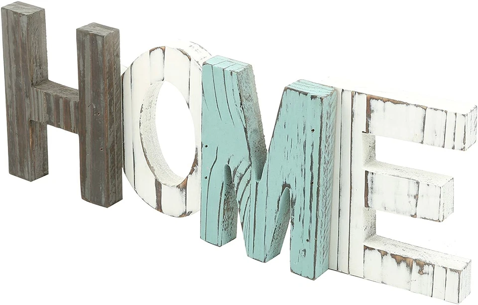 Rustic Teal, Brown and White Wood Home Decorative Mantel Sign, Cutout Word Decor - Image 3 of 4
