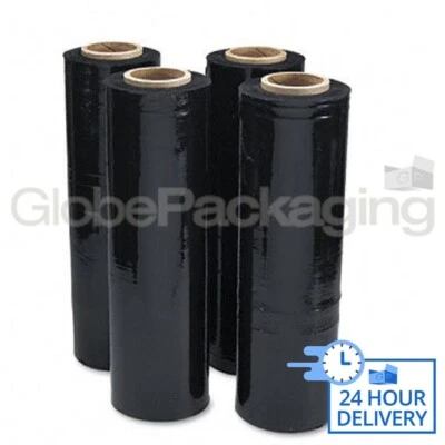GLOBE 6 ROLLS OF BLACK PALLET STRETCH SHRINK WRAP - LTD OFFER (20mu HIGH STRENGTH)
