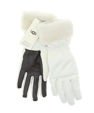 UGG Women's Shearling Cuff Fur Lined Tech Gloves in White Size L/XL L48655