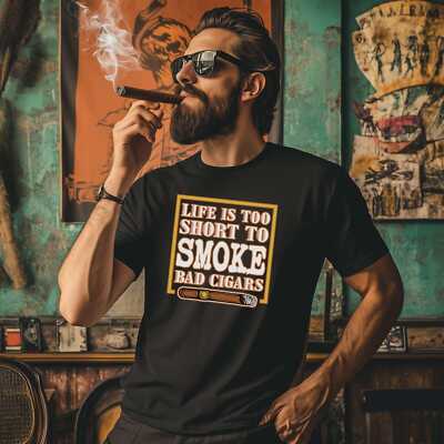 Life Is Too Short To Smoke Bad Cigars T-Shirt Smoking Tee Shirt Cigar Style Co.