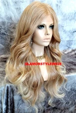 LACE FRONT FULL WIG LONG WAVY LAYERED MIDDLE PART MEDIUM BLONDE #T27.613 HEAT OK