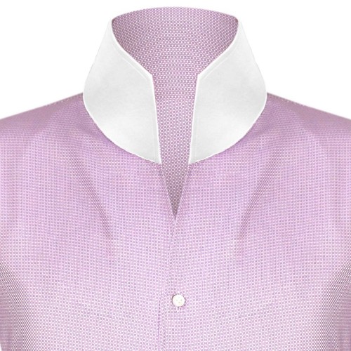 Lilac Pin Checks High Open V tall Neck Big Collar Dress Shirt Men Karl Lagerfeld - Picture 7 of 11
