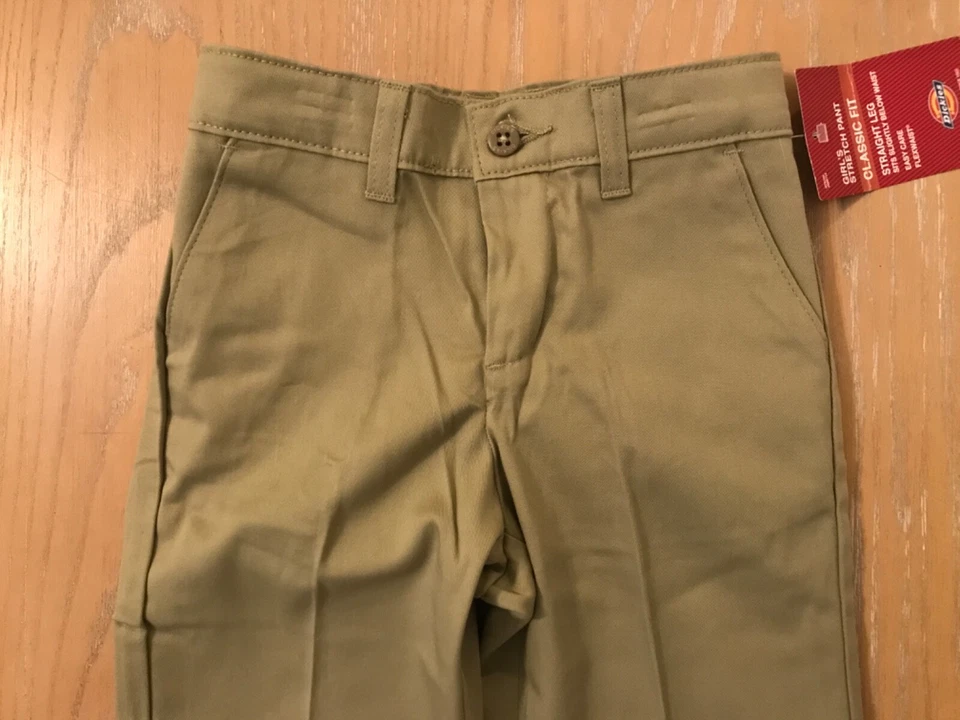 ¡Nuevo! Pantalones elásticos Dickies para niñas calce clásico pierna recta caqui talla 7 Foto 2 de 4