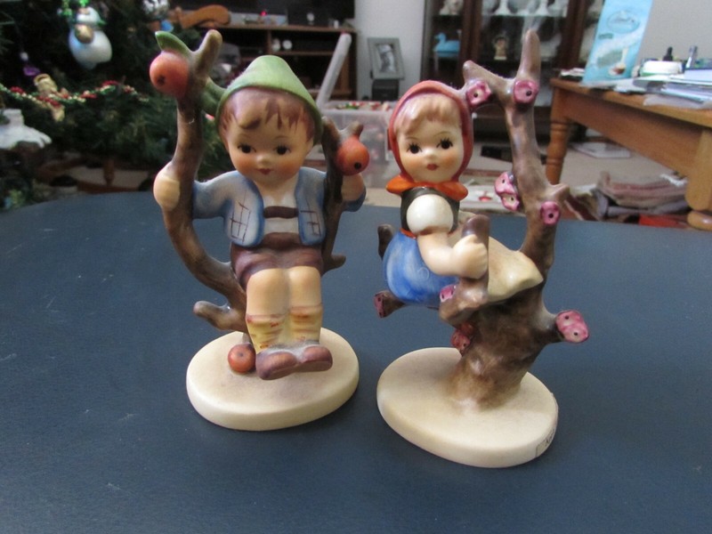 Goebel Hummel Figurines Full Bee Apple Tree Girl 141 3/0 & Boy 742 3/0