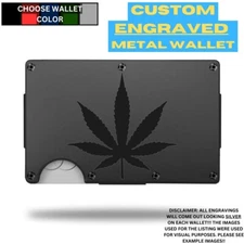 Marijuana Leaf Symbol Custom Laser Engraved Onto An Aluminum Wallet