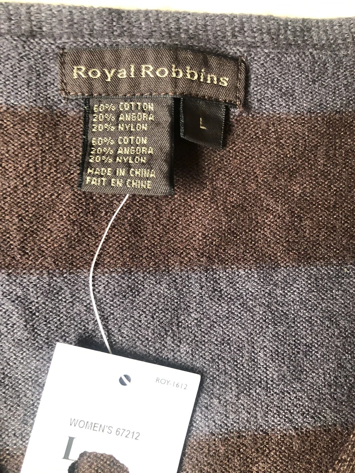 Новый! Кардиган Royal Robbins Collette Angora вязаный с v-образным вырезом в полоску на пуговицах большой - Изображение 3 из 3