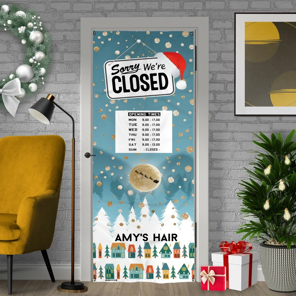 Décoration de Noël - Fermé - Doré - Personnalisé Texte Noël Porte Bannière - Photo 1/2