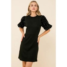 NWT THML Little Black Dress Womens S Mini Knit Sequin Sleeve Party Cocktail