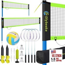 Portable Volleyball Badminton Combo Net Set for Backyard Beach with 2 Black