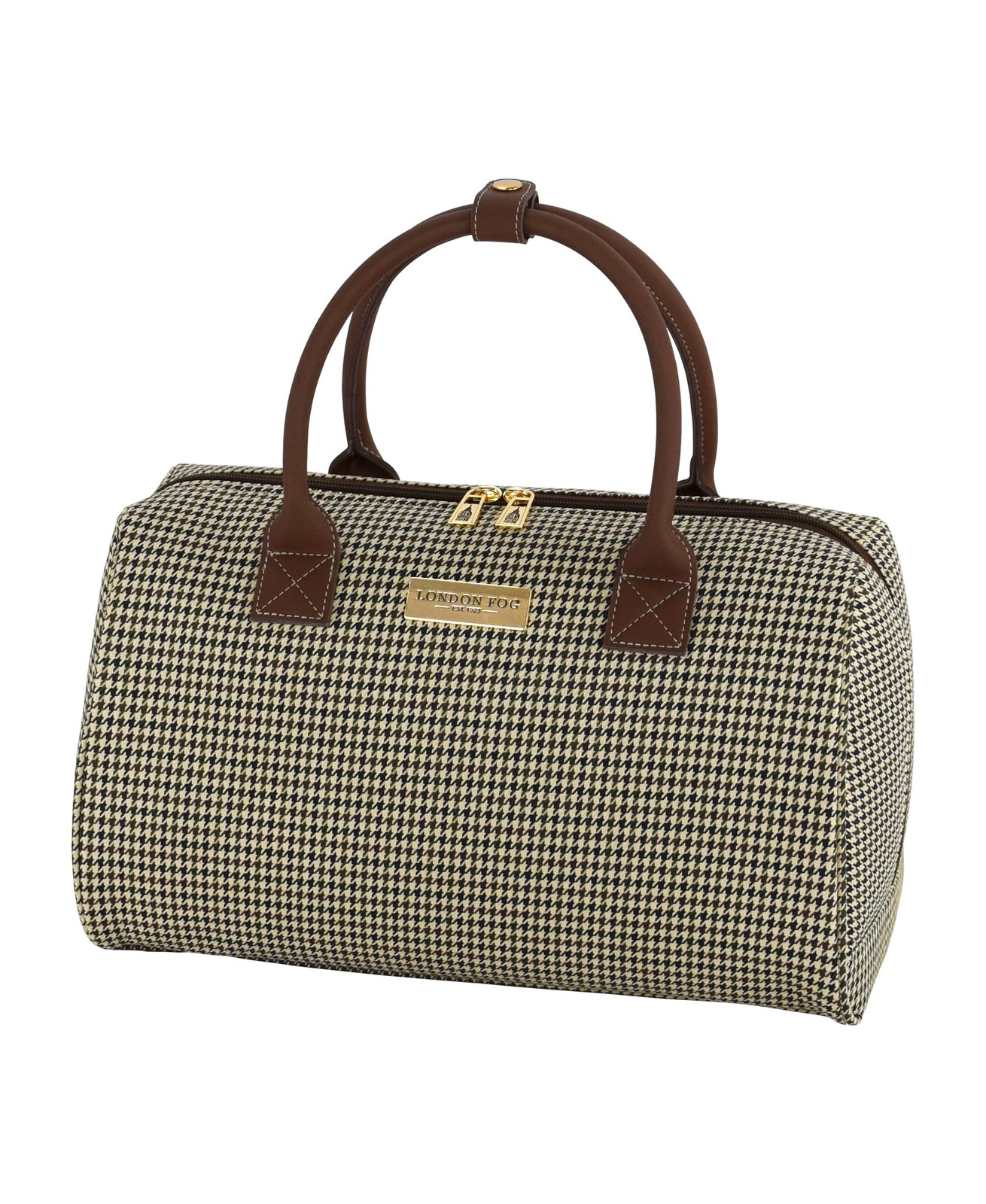 Women Satchel, Olive Houndstooth, 16 inch