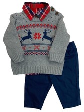 Tuta vestito neonato ragazzo pantalone camicia a quadri grigio renna maglione vestito 0-3m