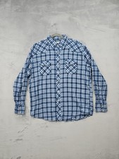 Wrangler Wrancher Pearl Snap Shirt Mens XL Blue Plaid Western Long Sleeve Cowboy