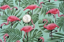 100 Cotton - Flamingos in Palm Leaves - By the Yard