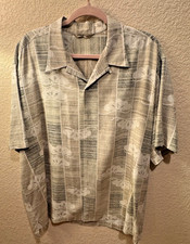 Tommy Bahama Hawaiian Shirt XL Beige Gold 100 Silk Short Sleeve Flower Design