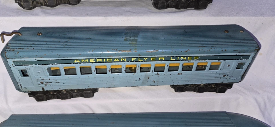 Carros de passageiros American Flyer 6 rodas azuis 1621 1622 - Imagem 4 de 4