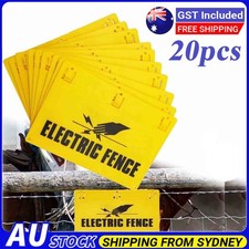 20 X Electric Fence Caution Warning Sign Hook Tie To Wire Mesh Rope - AU Stock