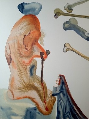 Original Holzschnitt. La Divine Comédie. Inferno 18. Salvador Dali: