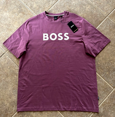 Hugo Boss Black Label Tiburt Graphic Logo T Shirt 3XL Purple w/ BOSS Name NWT