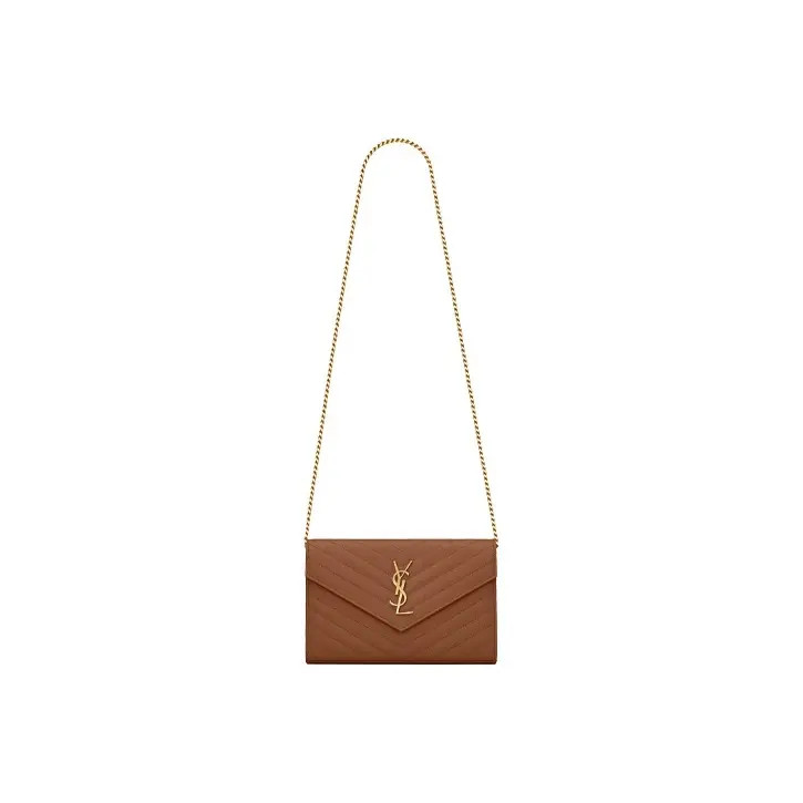 SAINT LAURENT YSL Monogram Gold Logo Shoulder Bag Women 8.8x1.5x5.5 in