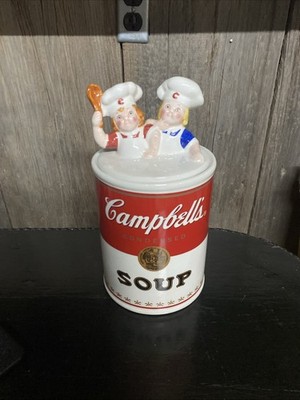 1998 Vintage Campbell's Soup Can Cookie Jar Ceramic 12'' Tall Kids on Top NEW
