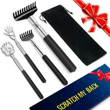 Oversized Back Scratcher Gift Set, 4 Pack Portable Extendable Stainless Steel Te