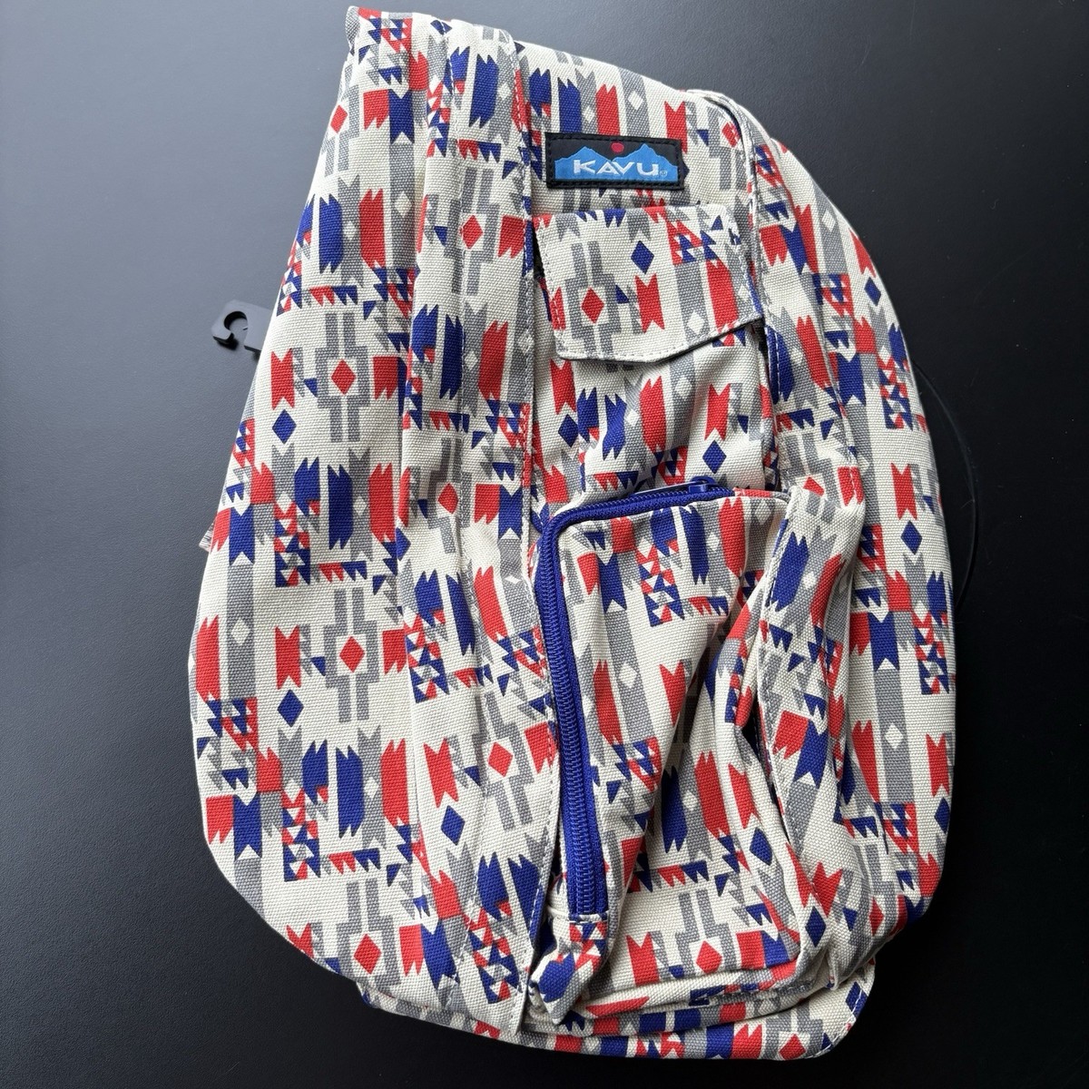 KAVU Rope Sling Bag in the Multi-Colored Geometric Pattern Known as \