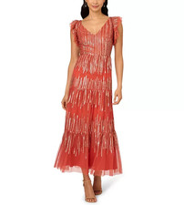 Adrianna Papell Beaded Mesh Tiered Dress MSRP $299 Size 10 # 12A 2577 Blm