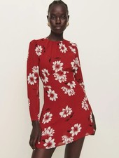 REFORMATION  Red Floral  Long Sleeve Mini Dress Laken  $248