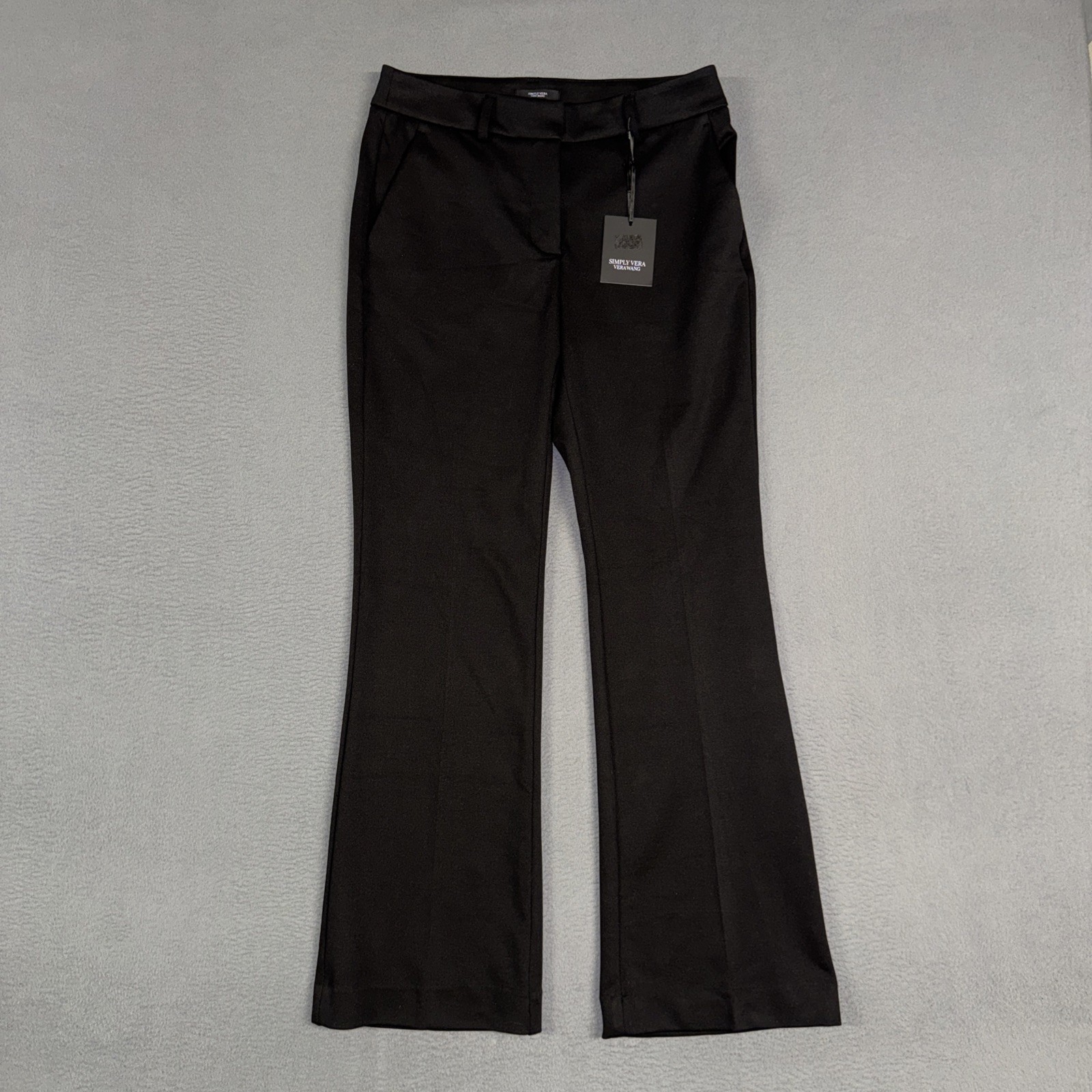 Pantalones de vestir Simply Vera Vera Wang para mujer 6P negros tiro alto acampanados Oeko-Tech nuevos con etiquetas