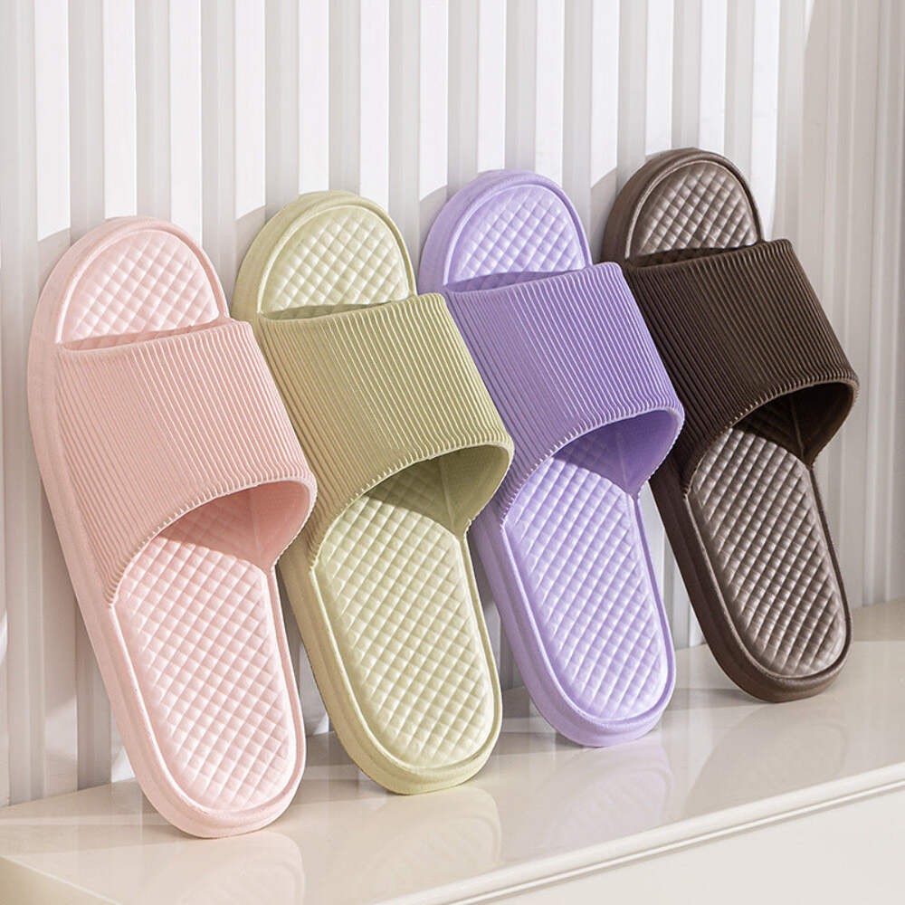 Summer Slipper Indoor House Shoes For Men Women Couples Solid Color Rhombus Stri-image